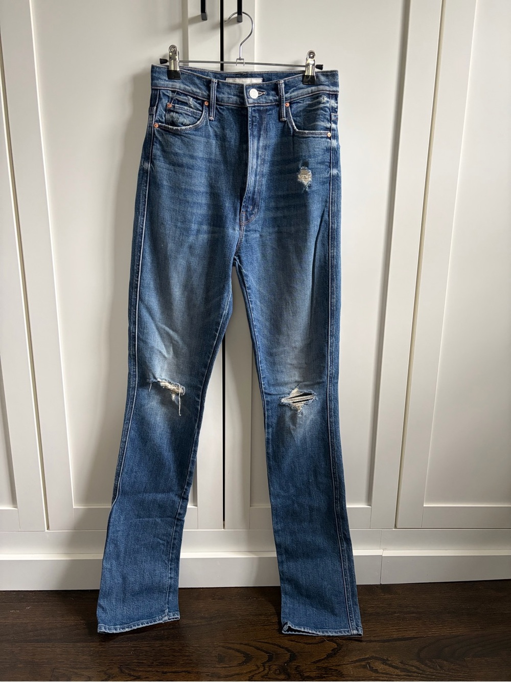 MOTHER Denim Women's Blue Distressed Straight-Leg Jeans